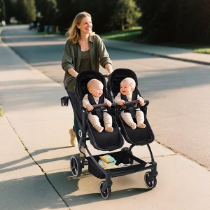 Side by Side Double Stroller Newborn and Toddler, Lightweight Compact Twin Stroller with Reversible Seat, Adjustable Backrest & Canopy, Storage Basket - 1 of 4