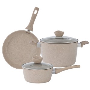 Lorren Home Trends Cookware Set, Beige Granite, Non-Stick Coating, 10-Inch Fry Pan, 5-Quart and 1.6-Quart Pot with Glass Lid, 5-Piece - 1 of 4