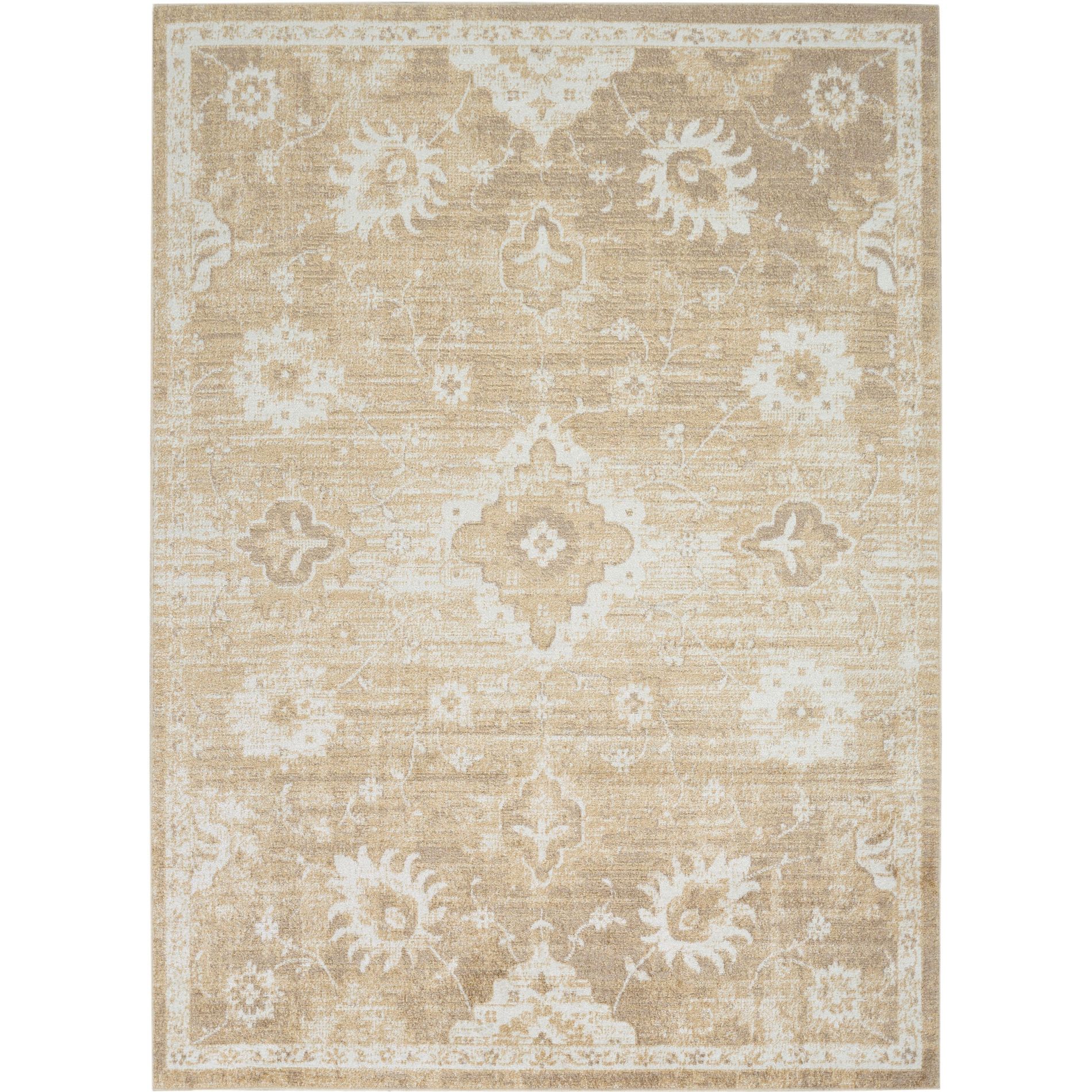 Nourison Astra Machine Washable 5'3" x 7' Ivory Gold Vintage Indoor Flatweave Rug
