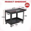 Large Heavy Duty Plastic Utility Service Cart Flat top 45.8 x 25 Inch, 2 Tier Service Cart with 360°Swivel Wheels (2 with Brakes) Black - 2 of 4