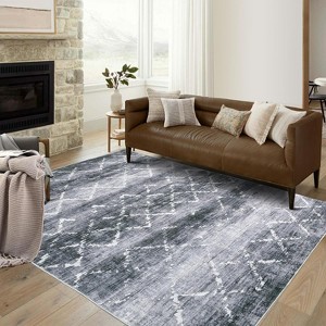 Washable Modern Neutral Trellis Area Rug, Soft Low Pile Non-Slip Carpet for Bedroom, Dining Room, Playroom, Home Office - 1 of 4