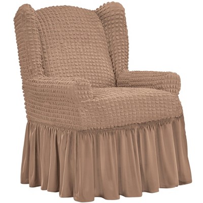 Collections Etc Textured Squares Ruffled Slipcover Wing Chair Taupe   GUEST A4fa3817 688e 422b Bc47 8e9e5b3e2f85