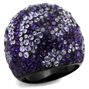 Slickblue Women’s Dome Ring, Black Stainless Steel, Tanzanite & Clear Pave Synthetic Crystals, Cocktail Style, Size 5–10 - 1 of 4