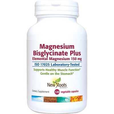 New Roots Herbal Magnesium Bisglycinate Plus Supplement - 150 mg Elemental Magnesium + Taurine (120 Capsules)