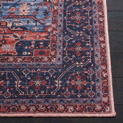 Serapi Red and Navy Square Viscose Area Rug
