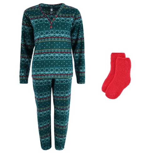 PJ Couture Women's Fairisle Print Pajama Set, Large, Green