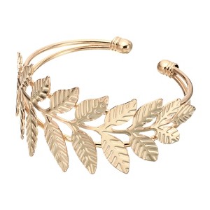 Unique Bargains Metal Open Cuff Adjustable Leaf Bracelet for Women Wedding Festival - 1 of 4