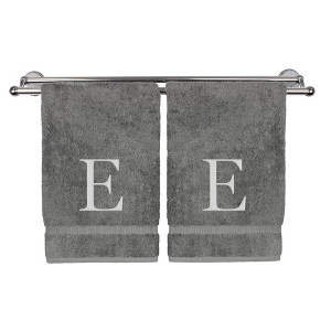 BC BARE COTTON Monogrammed Hand Towel, 100% Turkish Cotton - Set of 2 - Gray - Silver Block - 1 of 4