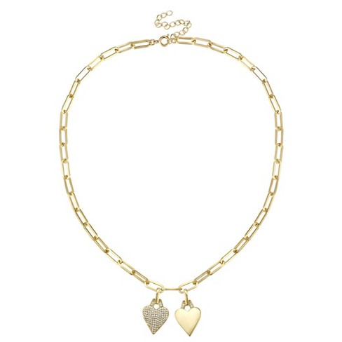 14k Gold Plated Sterling Silver Double Heart Cable Chain Necklace with Sparkling Cubic Zirconia Accents - image 1 of 2