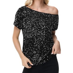 Anna-Kaci Women's Off-Shoulder Sequin Short Sleeve Top with Relaxed Fit - 1 of 4
