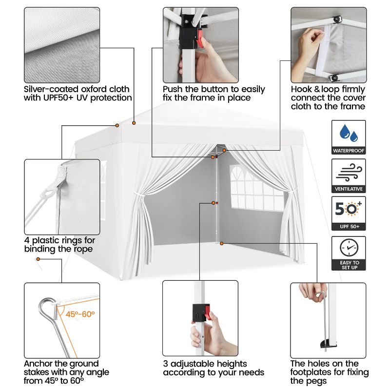 Yaheetech Adjustable 8x8 FT Pop Up Canopy Tent, 4 of 8