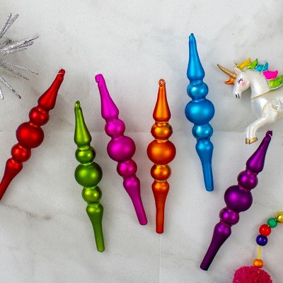 6-Piece Vibrant Matte Glass Finial Christmas Ornaments Set