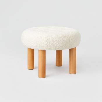 Kessler Round Tufted Faux Shearling Ottoman with Wood Legs Cream - Threshold™ designed with Studio McGee