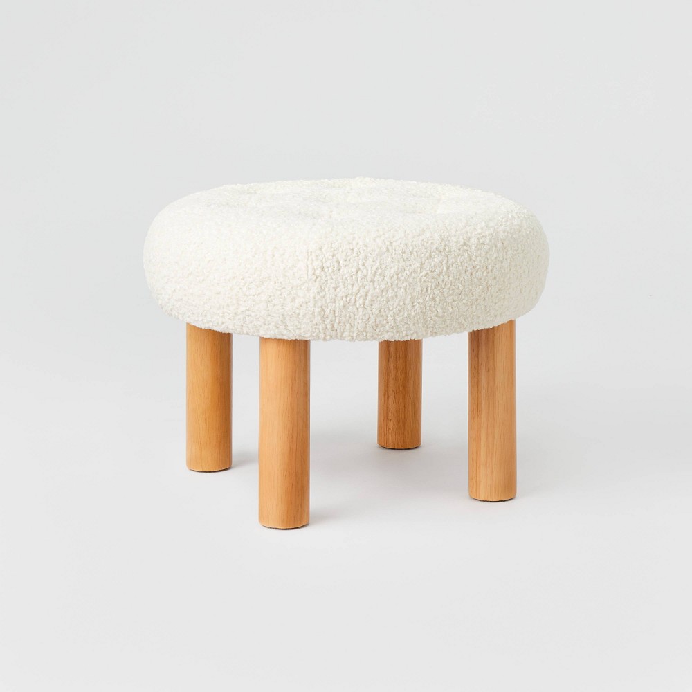 Kessler Round Tufted Faux Shearling Ottoman with Wood Legs (FA) Cream - Threshold™ designed with Studio McGee