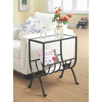 Metal Magazine End Table with Tempered Glass - Brown - EveryRoom