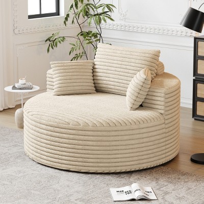 Oversized Round Accent Chair Corduroy Sponge Single Sofa Lounge with Deep Seat and Removable Pillows for Living Room-The Pop Home