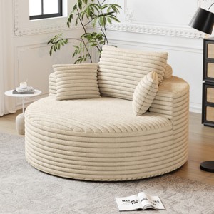 Oversized Round Accent Chair Corduroy Sponge Single Sofa Lounge with Deep Seat and Removable Pillows for Living Room-The Pop Home - 1 of 4
