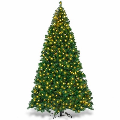 Costway Pre-Lit PVC Christmas Tree 9Ft Hinged 700 LED Lights Green