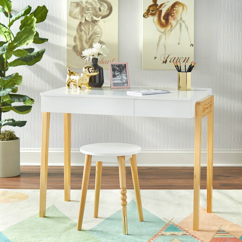 Photos - Office Desk Alena Kids' Desk and Stool Set White - Buylateral