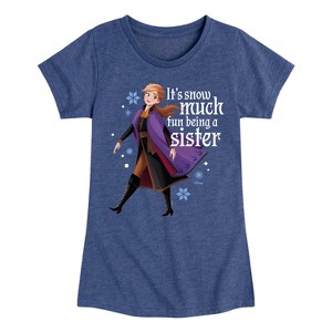 Girls' - Frozen 2 - Snow Much Fun Being A Sister Anna Fitted Short Sleeve Graphic T-Shirt - 1 of 4