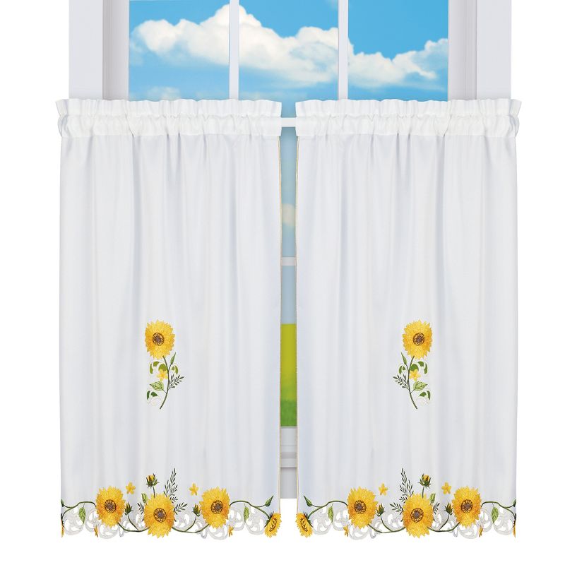 Collections Etc Embroidered Sunflower Cutout Kitchen Curtains, 1 of 4