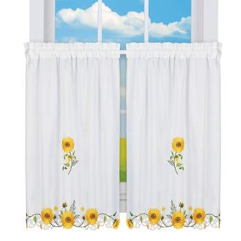 Collections Etc Embroidered Sunflower Cutout Kitchen Curtains