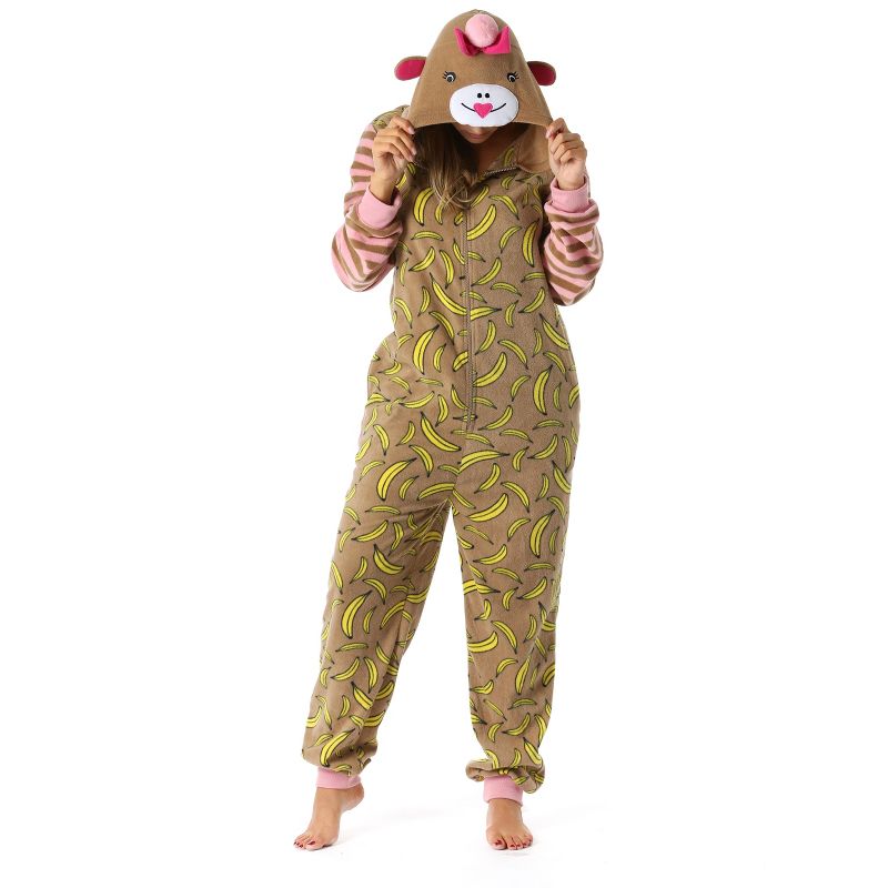 Just Love Womens One Piece Monkey Adult Onesie Hooded Pajamas, 1 of 6