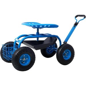 Acekool Rolling Garden Scooter, 300lbs Capacity, 360° Swivel Adjustable Seat, Tool Tray & Basket, Wheeled Outdoor Garden Cart Workseat - 1 of 4