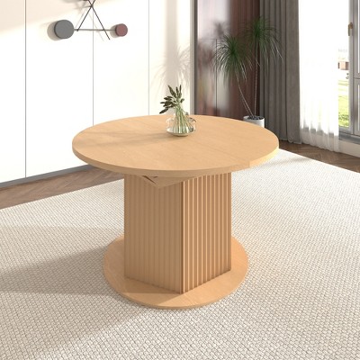 GDFStudio Victor Farmhouse Extendable Rubberwood Dining Table with Bump Texture Base, Light Brown
