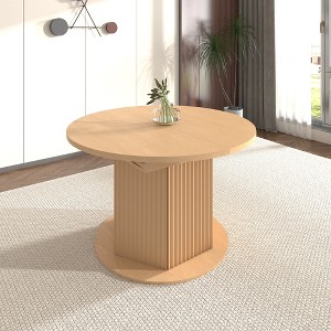GDFStudio Victor Farmhouse Extendable Rubberwood Dining Table with Bump Texture Base, Light Brown - 1 of 4
