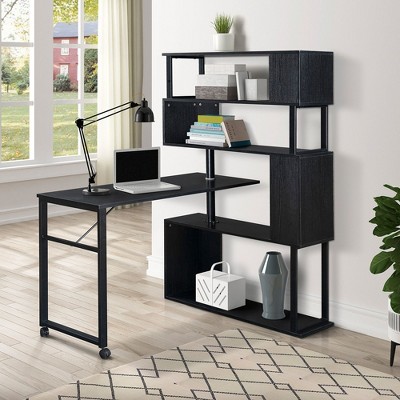 CAVINAS Home Office Desk Morden Rotating Executive Desk with Open Storage Shelves for Office, Study