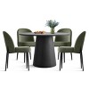 5-Piece Modern Black Dining Table Set, 46" Round Pedestal Table and 4 Upholstered Linen Chairs for Kitchen or Small Spaces-Maison Boucle - 3 of 4