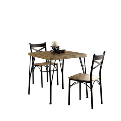 3pc Dining Table Wood and Metal Brown/Black - Benzara