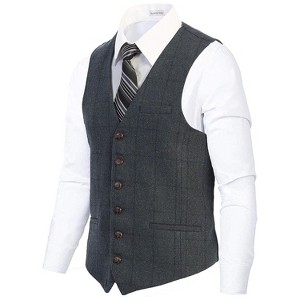 Gioberti Men's 6 Button Slim Fit Formal Herringbone Tweed Vest - 1 of 2