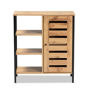 Vander Wood and Metal 1 Door Shoe Storage Cabinet Oak Brown/Black - Baxton Studio: Freestanding Entryway Footwear Organizer, 5 Pairs Capacity - 1 of 4
