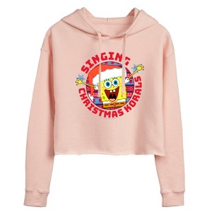 Women's - SpongeBob SquarePants - Singing Christmas Korals Cropped Graphic Hoodie - 1 of 4