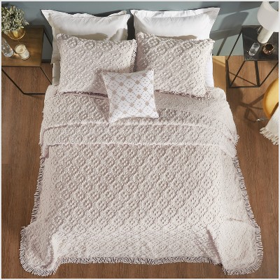 King White Cotton Textured Boho Bedspread Set