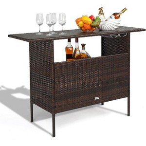 VINGLI Wicker Outdoor Bar Table with 2 Steel Shelves, Sets of Rails, Rattan Patio Storage for Backyard, Poolside, Garden - 1 of 4