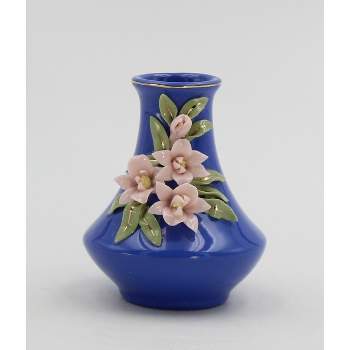 Kevins Gift Shoppe Mini Size Ceramic Sweet Pea Flower on Blue Vase