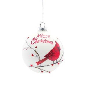 Melrose Set of 8 White Glass Ball Christmas Ornaments with Cardinals 4.75" - 1 of 4