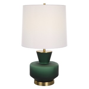 Uttermost Trentino Emerald Green Table Lamp – 28"H Mid-Century Modern Glass Base with Brass Accents & Linen Shade - 1 of 4
