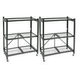 Origami General Purpose Foldable 3 Tiered Storage Rack Shelving Unit with Wheels for Home, Garage, or Office Organization, Pewter (2 Pack)