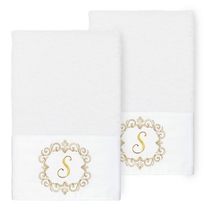 Linum Home Textiles 100% Turkish Cotton MONICA Gold Thread 2PC Embellished Hand Towel Set - 1 of 3