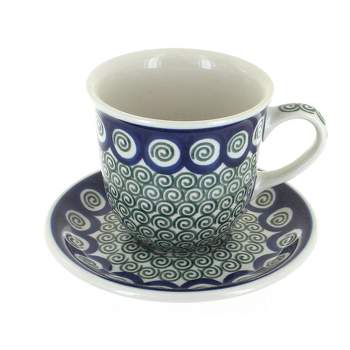 Blue Rose Polish Pottery 773 Ceramika Artystyczna Coffee Mug & Saucer