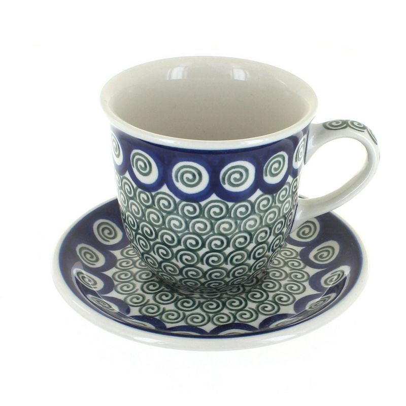 Blue Rose Polish Pottery 773 Ceramika Artystyczna Coffee Mug & Saucer, 1 of 2