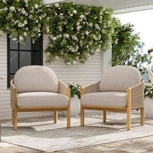 Christopher Knight Home Tatum Outdoor Acacia Wood Club Chair with Woven Rope Backrest and Cushions (Set of 2) - 1 of 4