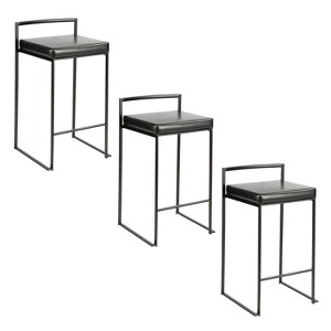 LumiSource Set of 3 Fuji Stacker Counter Height Barstools Black Metal/Black PU - 1 of 4