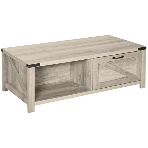 Homcom Farmhouse Coffee Table With Storage And Drawer, Pale Oak : Target