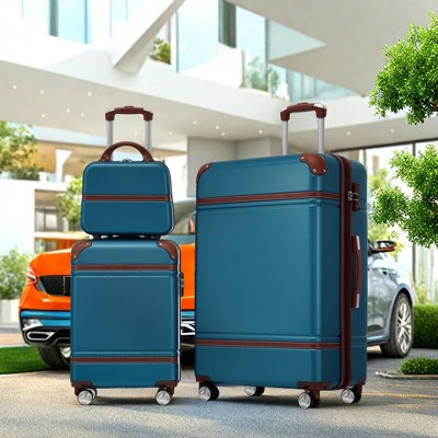 FURNIinspire Bag And Luggage Sets Family Friendly 3 Pieces Luggage And Cosmetic Case Spinner Suitcase With TSA Lock, Blue, 20" 28"