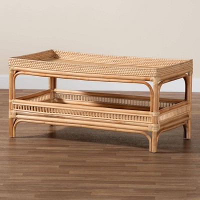 Lombok Natural Rattan Rectangular Coffee Table with Shelf